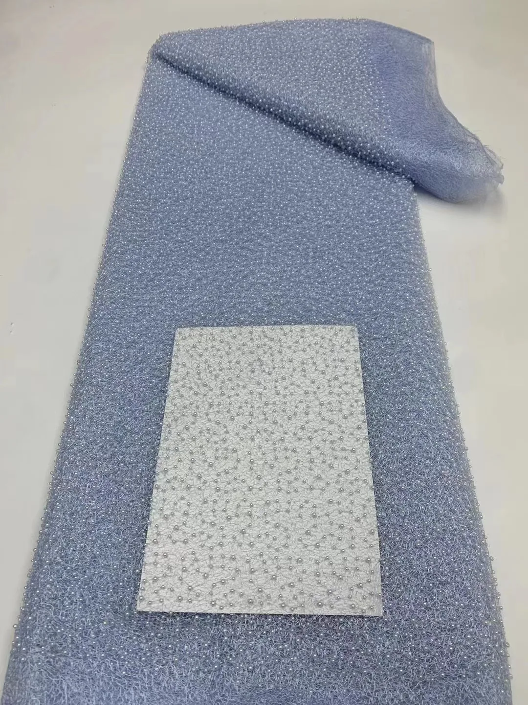 

Fashion 3D Beaded Embroidery Lace Fabric sky blue Lace Fabrics 2023 Luxury Nigerian Quality Mesh With Beads
