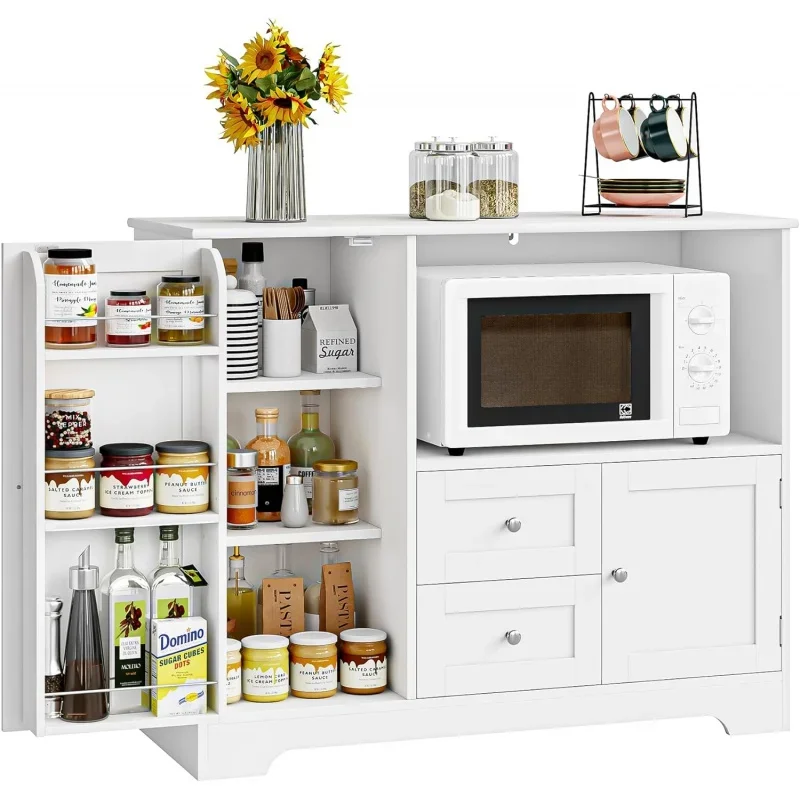 

BOTLOG Buffet Cabinet with Storage, Kitchen Drawers and Adjustable Shelf, Sideboard Microwave