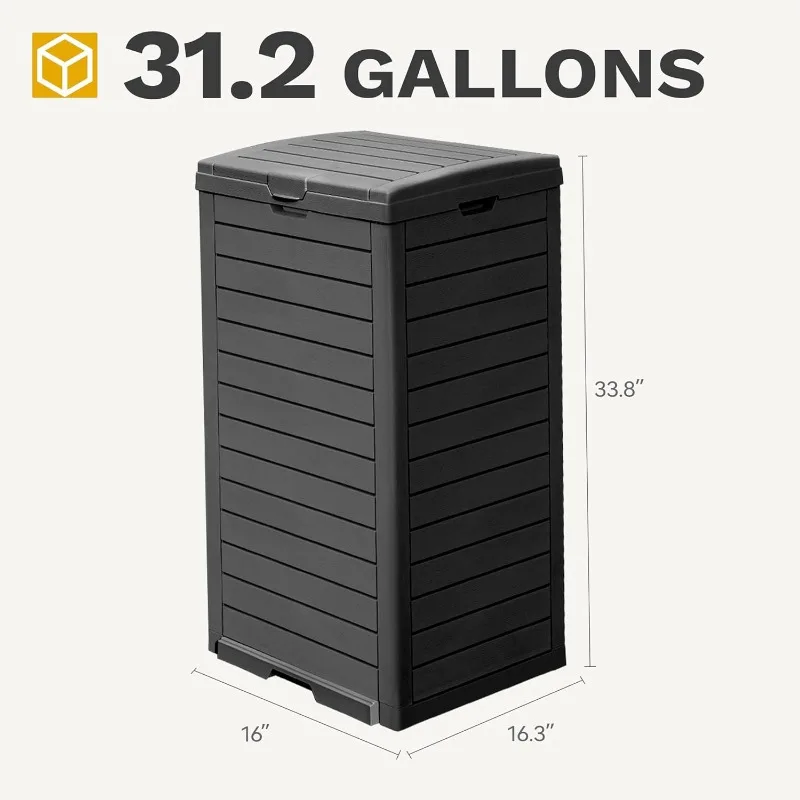 38 Gallon Large Outdoor Trash Can, Waterproof Resin Hideaway Garbage Bin with Lid and Drip Tray, Outside Trash Bin for Porch 5