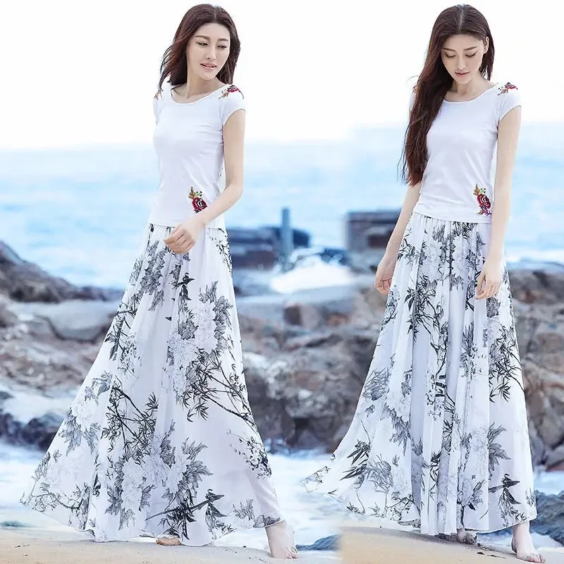 Flower Chiffon Gauze Skirt Chiffon Floral Maxi Summer Skirt Women