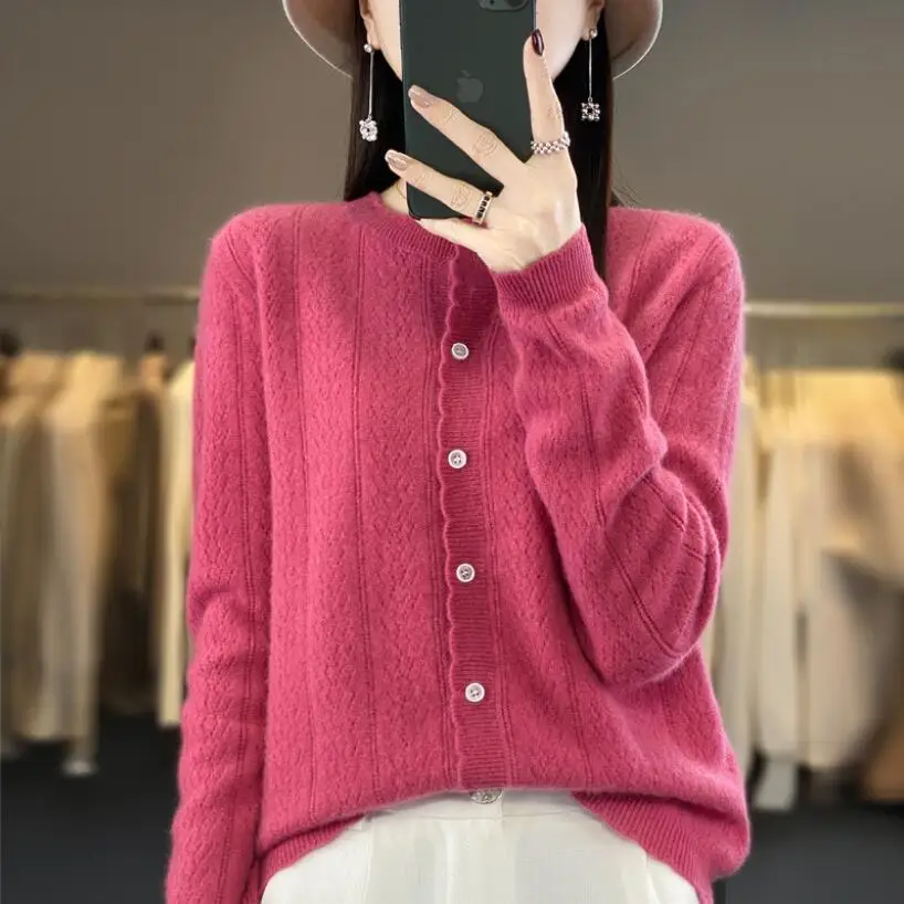 

Wool Cardigan Womens Clothing O-neck Sweater Mujer Long Sleeve Tops Knitwears Korean Fashion Style New In Outerwears Crochet