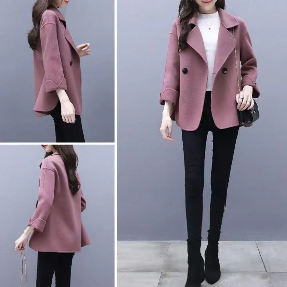 

Winter Coat Stylish Women's Mid-length Woolen Coat Loose Fit Turn-down Collar Double Buttons Ideal for Fall/winter Fashion Solid