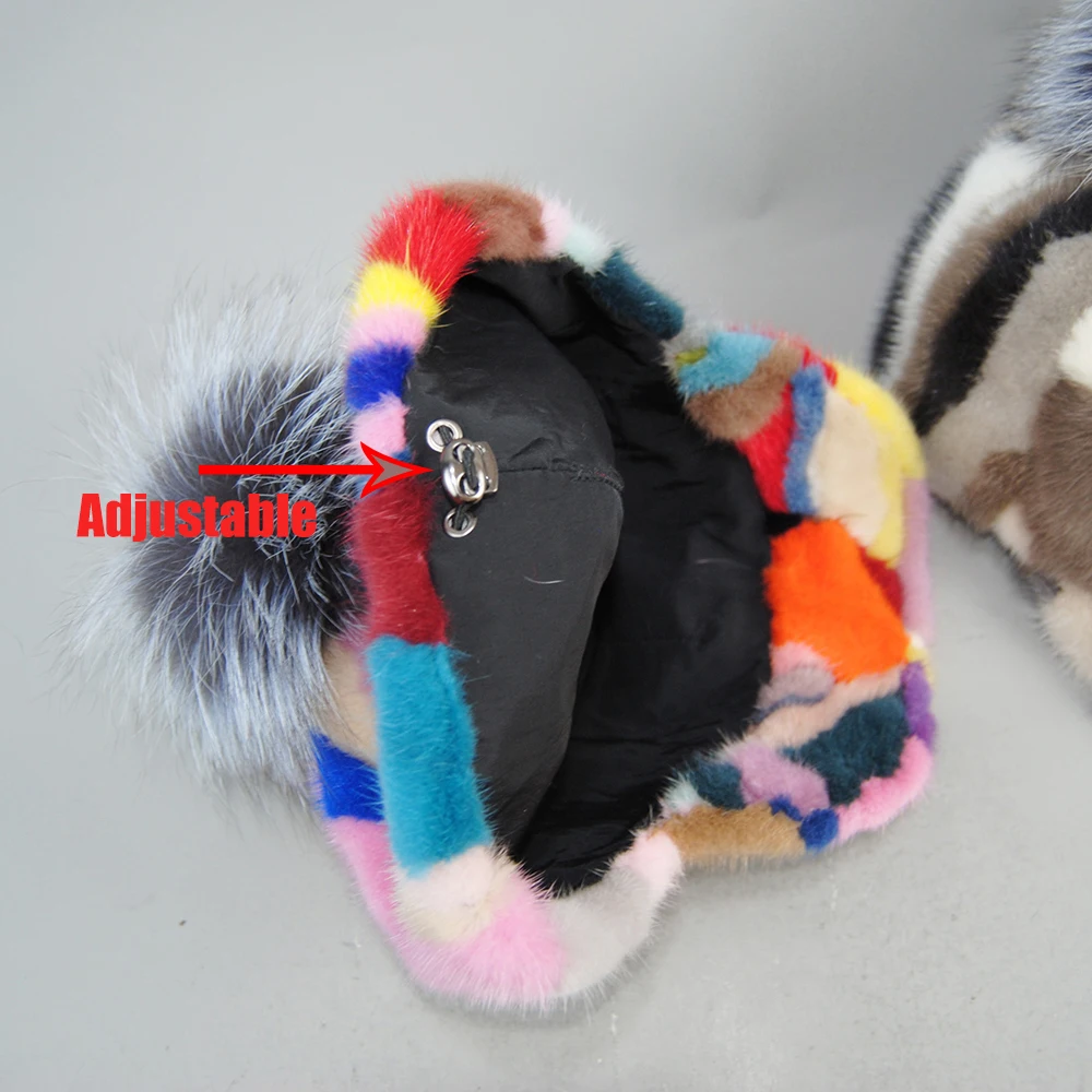 2025 Female Cute Fashion Winter Fox Fur Ball Hat Windproof Colorful Baseball Caps Real Mink Fur Hat Women Thick Warm Russian Cap 4