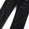 Men Snake Embroidery Jeans Skinny Tapered Stretch Denim Pants Streetwear Holes Ripped Leather Patch Patchwork Trousers Black 6