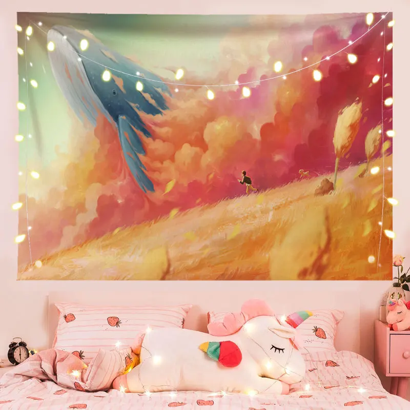 

Настенный гобелен, милый мультяшный декор для комнаты для девочек и мальчиков, можно сделать на заказ, забавная ткань с принтом Кита и иглой