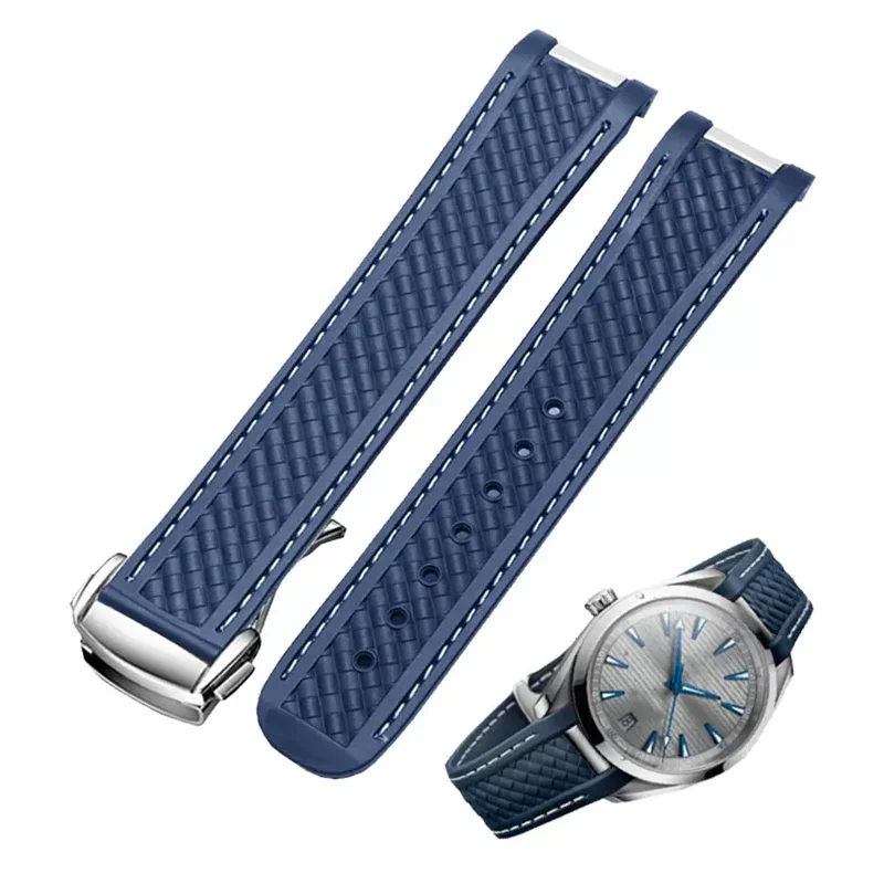 Cinturino In Gomma Di Alta Qualità Adatto Per Omega At150 Seamaster 300 Aqua Terra Diving Bracciali Cinturino In Silicone Nero Blu 20Mm