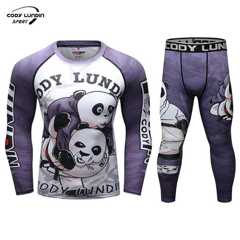 

Cody Lundin Animal Print Compression Suit Men Sports Gym Compression Leggings Running Tights Quick Dry Rashguard MMA Boxing Set