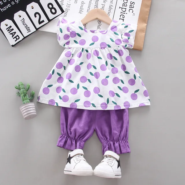 Summer Cute Cartoon 2PCS Kids Baby Girls Floral T-shirt Top Shorts Pants Set Clothes Girls Clothing Sets JuZi-purple