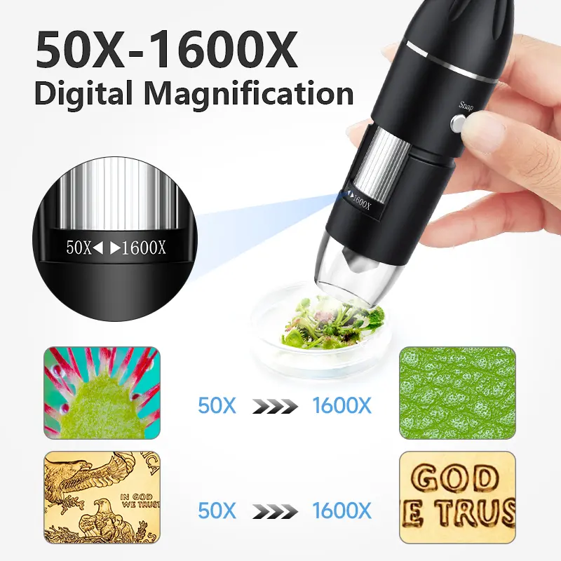 Hayve 1600X USB Microscope 1080P HD Soldering Microscope with 8LEDs Compatible with Android, Mac, Windows (X4) image 2
