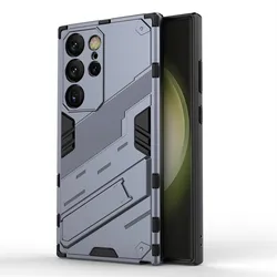 Punk Armor Shockproof TPU Phone Case with PC Stand Holder - Samsung S24 (Gray)