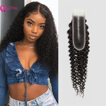 2x6 Lace Closure Jerry Curly 100% Unprocessed Brazilian Virgin Remy Hair Pre-Plucked Hairline Deep Curly Closure Natural Color 1