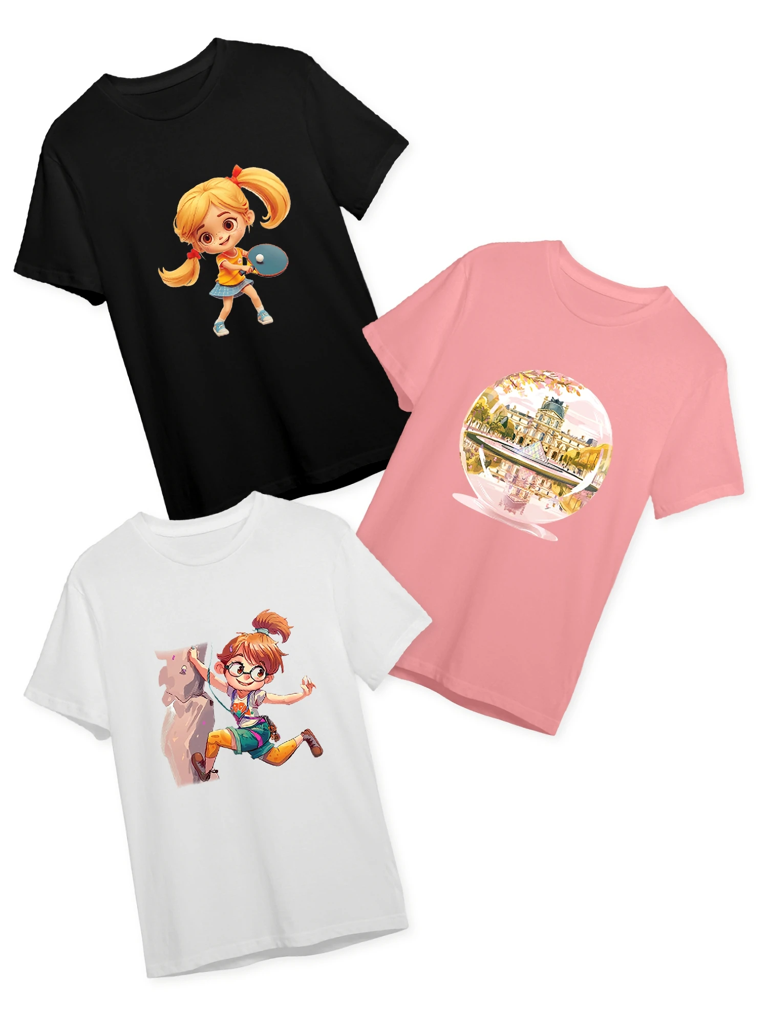 

Girls' 3pcs/set 100%Cotton Girl’s Short Sleeve Tee Crew-neck Casual Loose Fit Comfortable Breathable T-Shirt