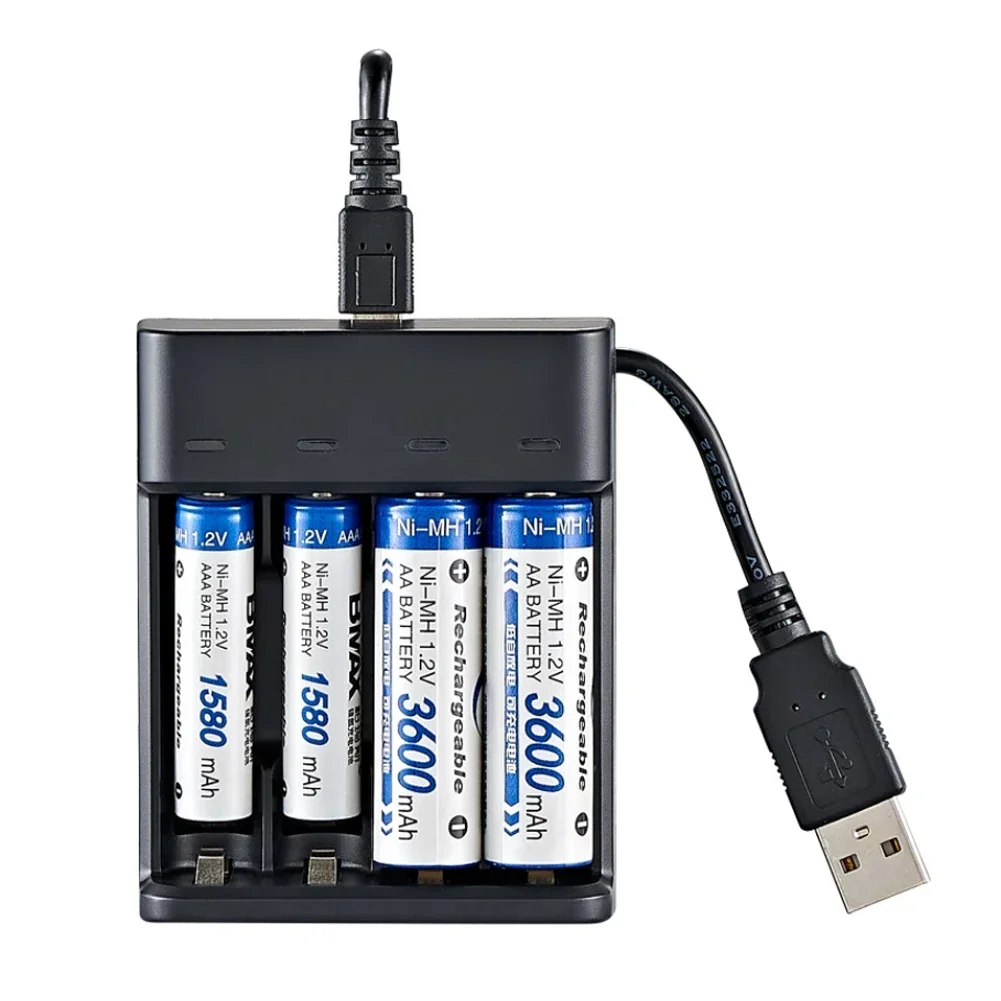 지능형 고속 USB 배터리 충전기, LED 표시기 충전기 포함, AAA/AA 충전식 Ni-MH/Ni-Cd 배터리용, 8 슬롯
