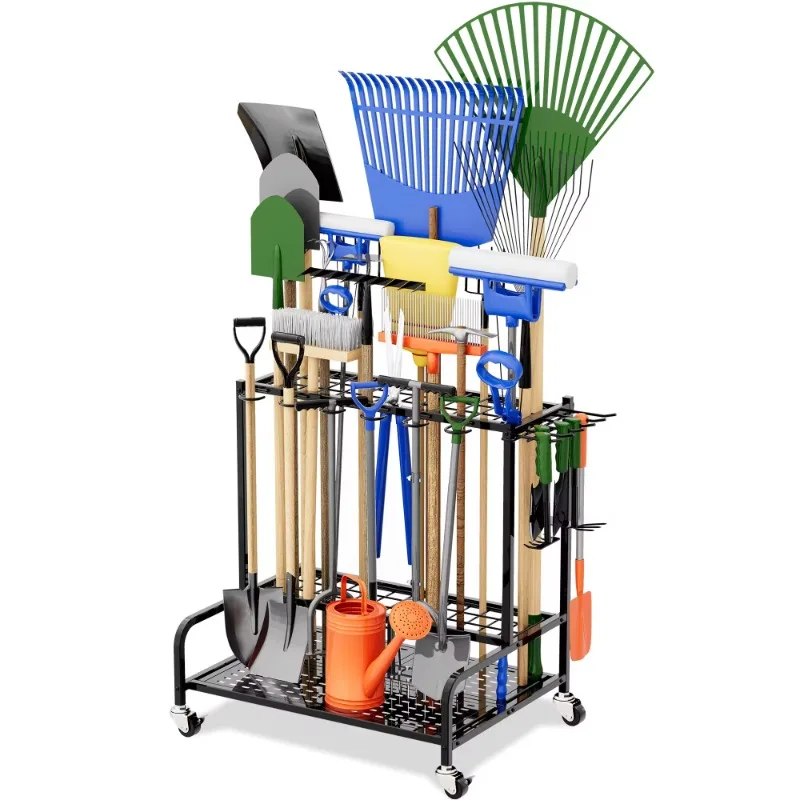 

Upgraded Garage, Shed, Outdoor Tool Holder Suitable for 50 Long Handled Tools, Tool Stand, Garden Tool Organizer for Garage