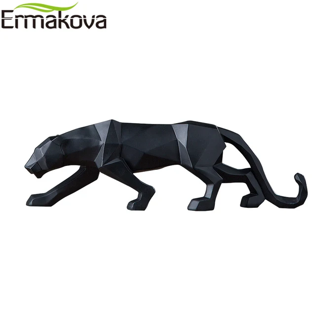 ERMAKOVA Panther Statue Animal Figurine Abstract Geometric Style Resin Leopard Sculpture Home Office Desktop Decoration Crafts 4