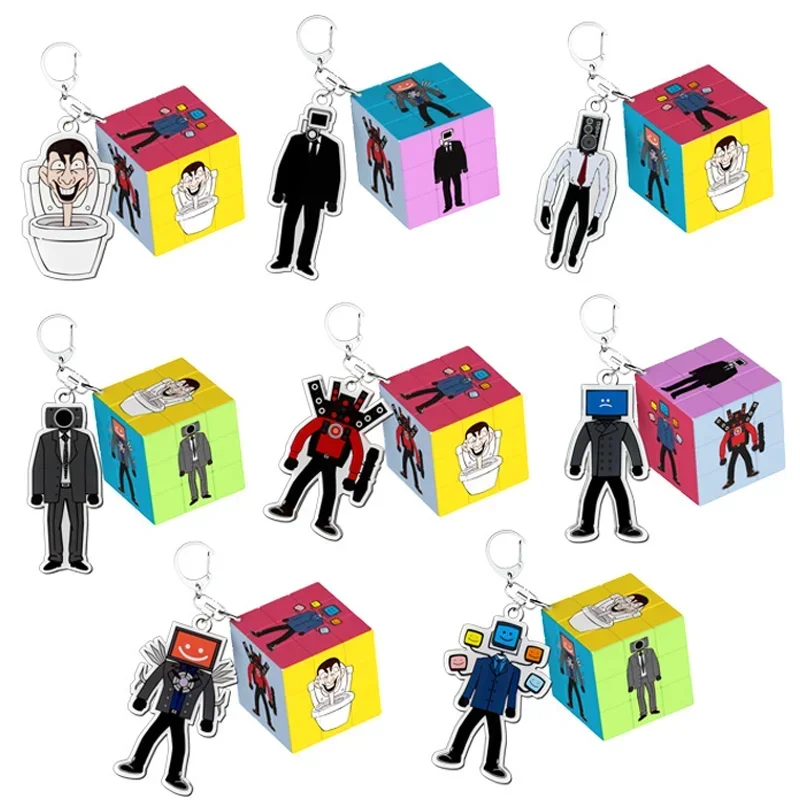 thumbnail image 1 of 2024 Nuevos llaveros de cubo de Rubik de tercer orden para niños con inodoro Skibidi, llaveros con colgante de camarógrafo para hombre de televisión, llaveros de ABS, cadenas, bolsos, regalos de cumpl, 1 of 5