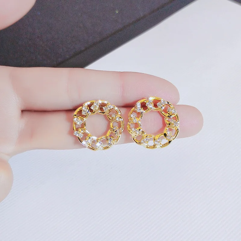 

18K Gold Cubic Zirconia Jewelry Earring for Female Aros Mujer Oreja Round Orecchini 18K Yellow Gold Stud Earrings Zircon Women