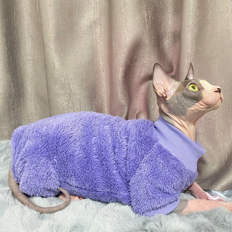 따뜻한 양모 털 없는 고양이 옷 겨울 럭셔리 스핑크스 터틀넥 스웨터 새끼 고양이용 데본 코스튬 애완동물 액세서리