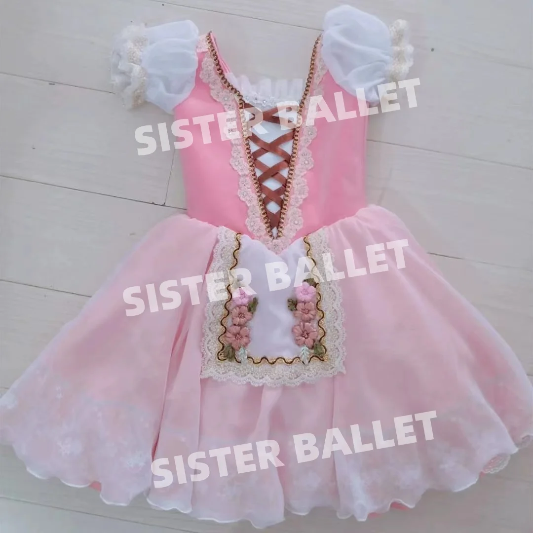 

High-grade adult children professional ballet dress pink long pongee gauze contest performance dress custom for women