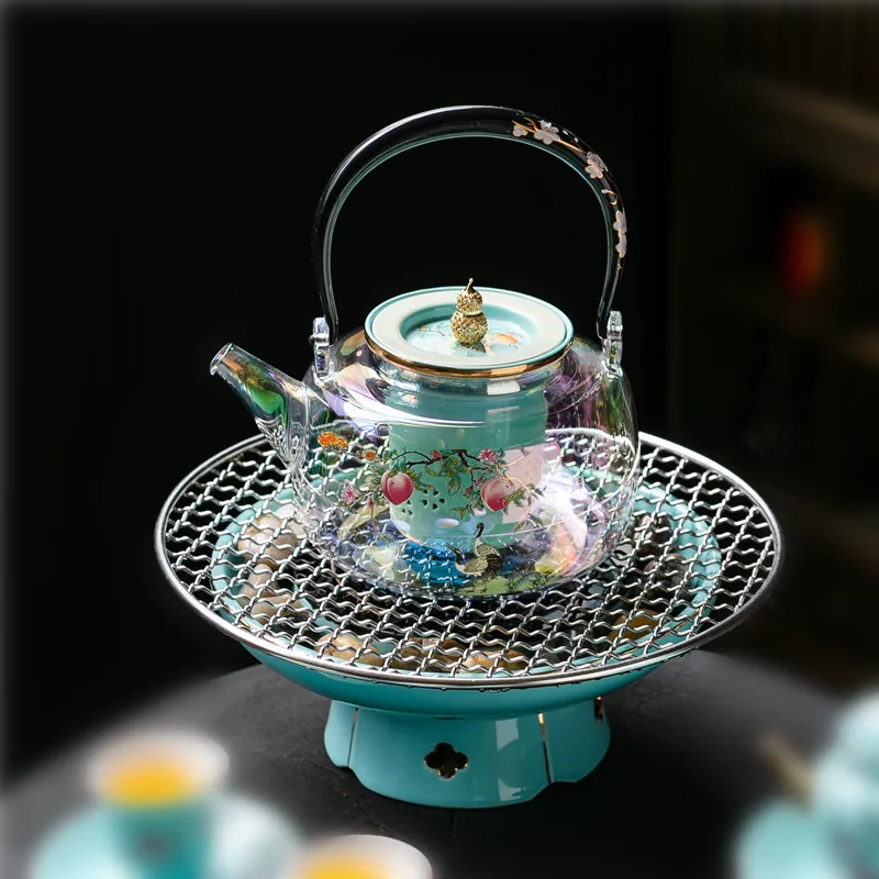Radiant-cooker Ceramic 1300ml Electric Tea Stove Tea Boiler Glass Pot 6gears Baking net Cobblestone Black crystal panel