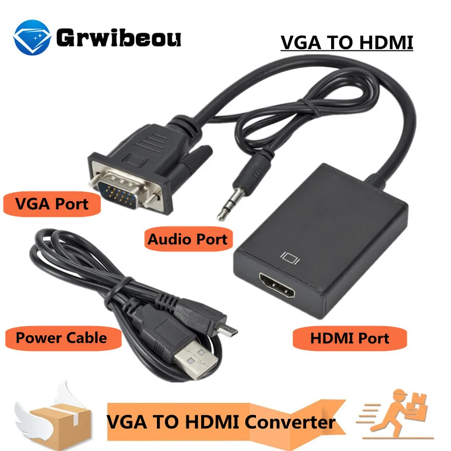 

Full HD VGA to HDMI-compatible Converter Adapter Cable 1080P With Audio Output VGA HD Adapter for PC laptop to HDTV Projector