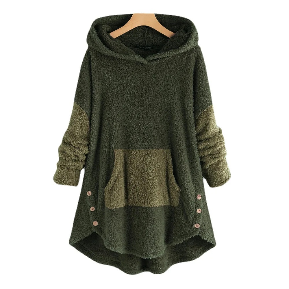 Fall Winter Fashion Women's Coat Korean-Style Loose Plush Women's Solid Color Hooded Sweater