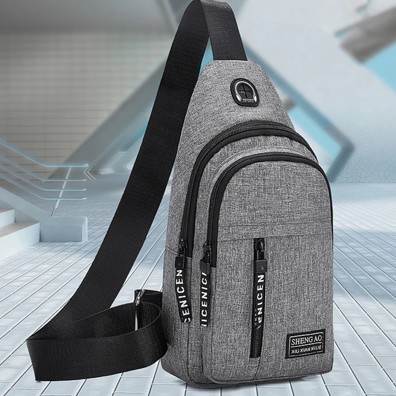 

Men Shoulder Bags USB Charging Earphones Cable Hole Crossbody Bags for Men Anti Theft Sports Chest Bag Short Trip Messengers Bag