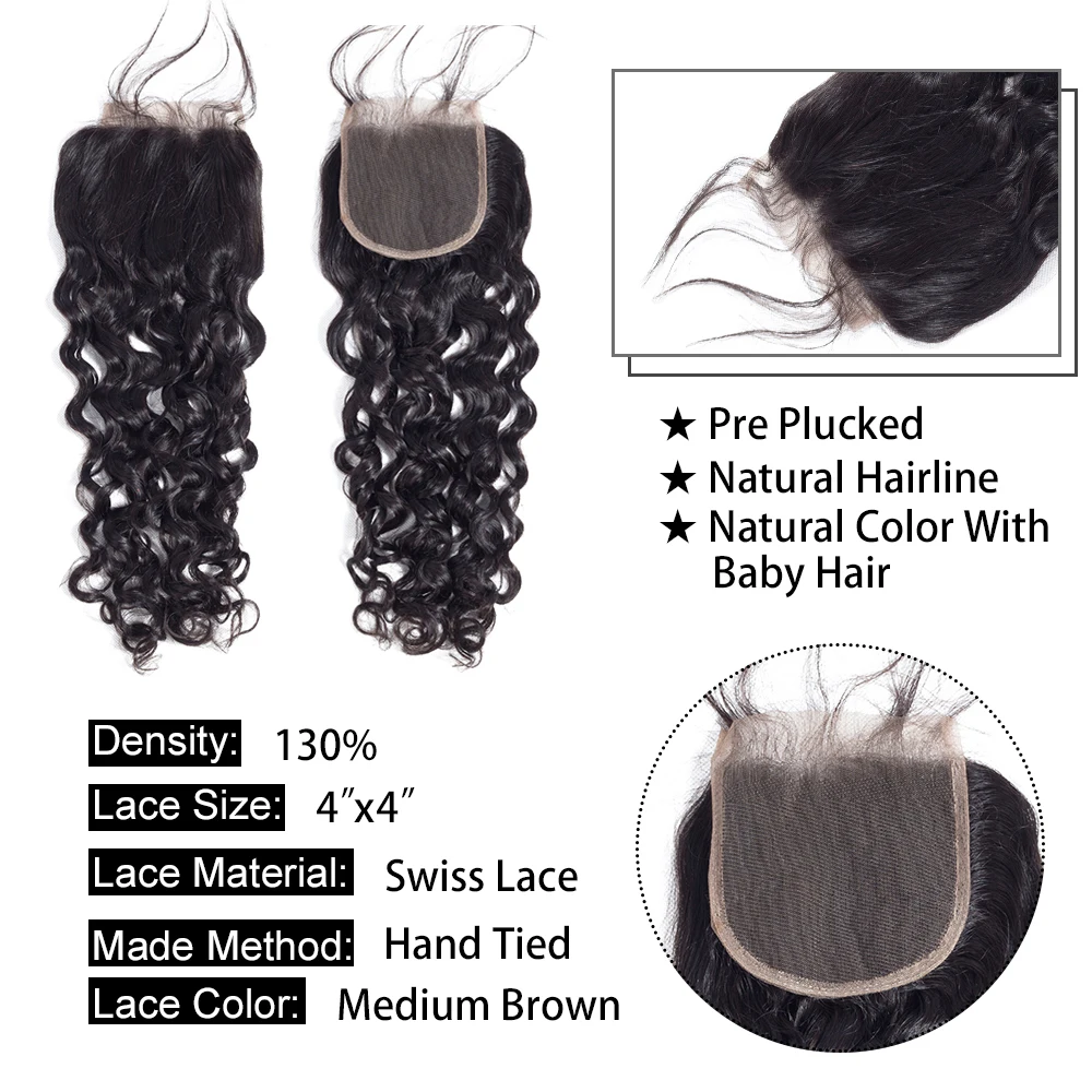 Brazilian Water Wave Lace Closure 4x4 5x5 Human Hair Lace Closure Only Free/Middle/Three Part Remy Human Hair