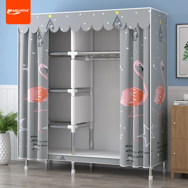 

Aoliviya Simple Wardrobe Home Bedroom Assembly Cloth Wardrobe Steel Tube Durable Cabinet for Rental Room Economical Wardrobe