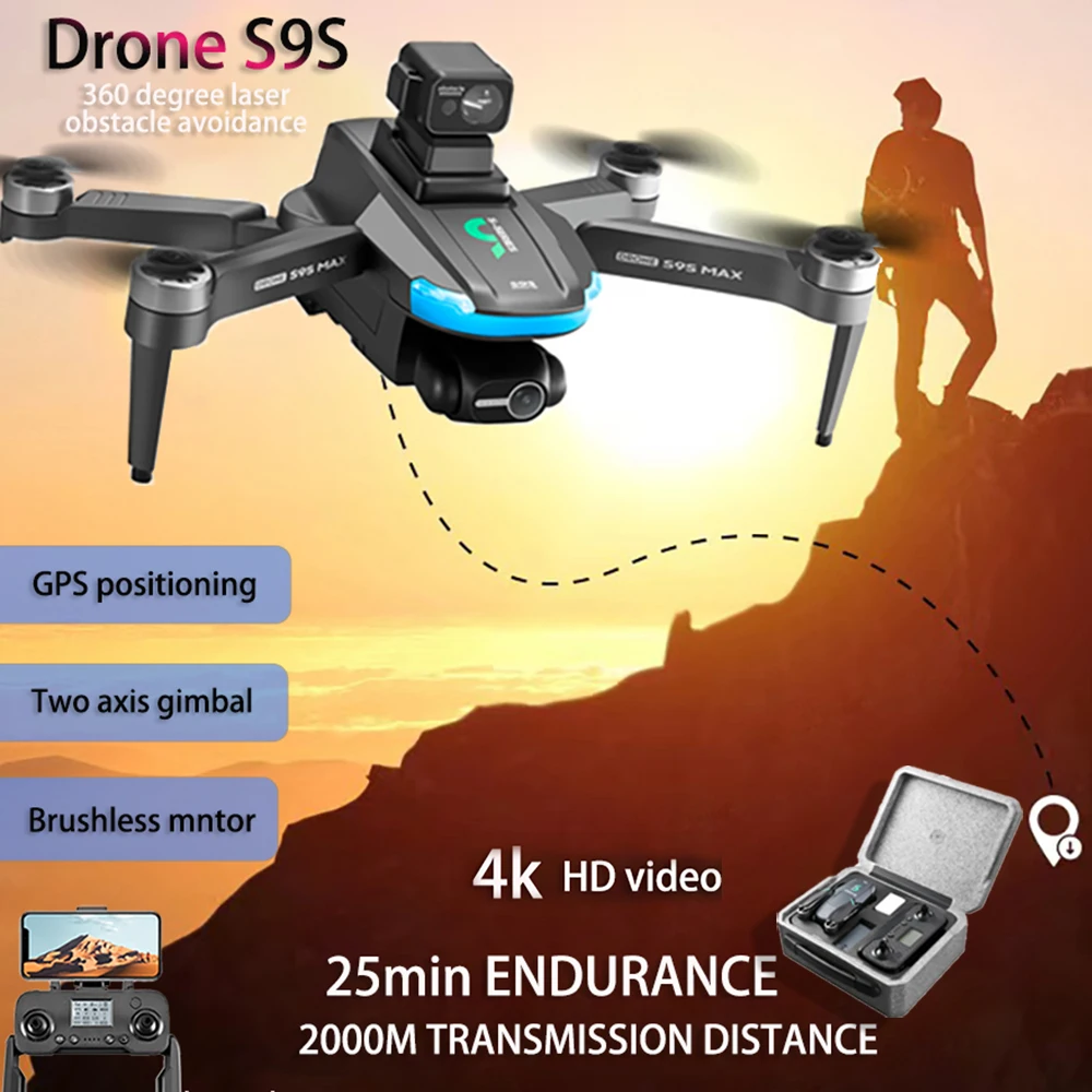 2024 S9S 드론 360 ° 레이저 장애물 회피 브러시리스 모터, 4K 고화질 듀얼 카메라 GPS, 전문 드론으로 복귀