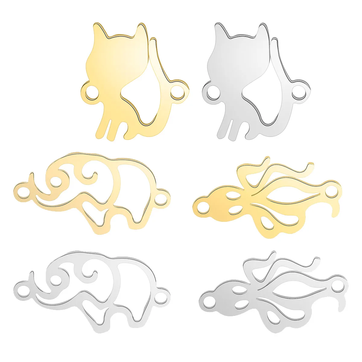 

10Pcs/Lot Stainless Steel Animal Marine Life Octopus Cute Cat Elephant Charms Connectors DIY Jewelry Making Bracelets Accessorie