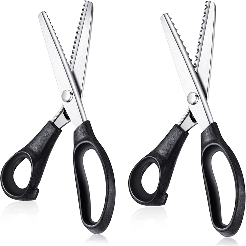 

2 Pcs Pinking Shears Stainless Scissors Black Handheld Serrated Crimping Dressmaking Sewing Supplies