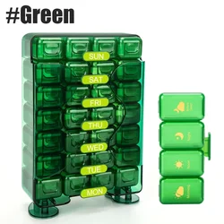 Weekly Pill Organizer with Drawer Design, Large Capacity for Daily Medication & Vitamins (Green - 1Pcs)