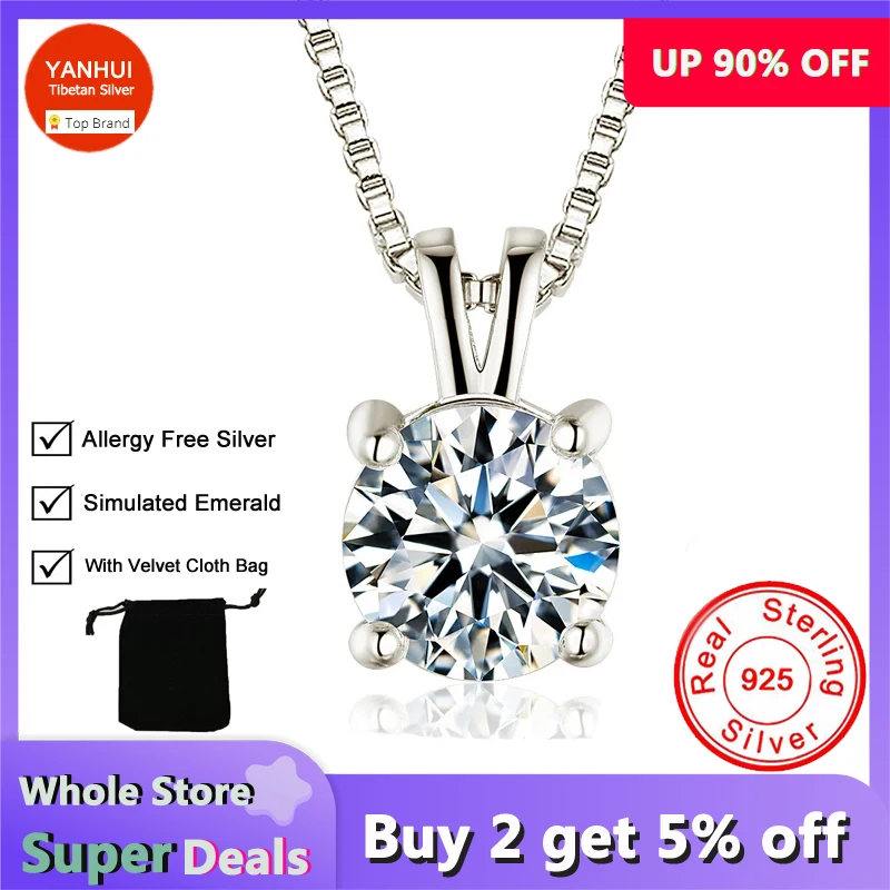 Sparkling Solitaire 8mm 2ct Zirconia Diamond Pendant Necklace Women Wedding Silver 925 Jewelry Box Chain Velvet Cloth Bag pendant necklace silver necklace silver pendant