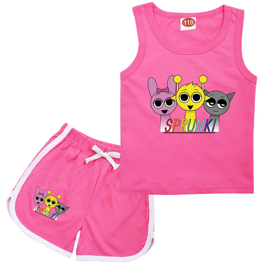 2Pcs Sets Game Sprunki T Shirt for Kids Cartoon Sports Suit for Toddler Boys Short Sleeve Vest and Shorts Summer Clothes kids clothing set kids t shirt kids sports suit children sports suit