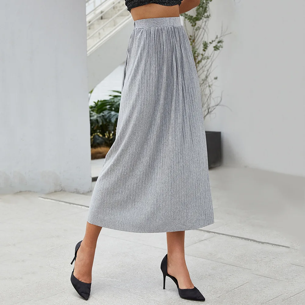 

New Summer Skirt for Women Middle Waist Solid Pleated Skirt Slim A-shaped Womens Skirts