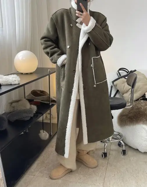 

2022 Winter New Lamb Wool Fur Coat Female Two-sided Wear Loose Keep Warm Long Outwear Women's Fashion Clothes
