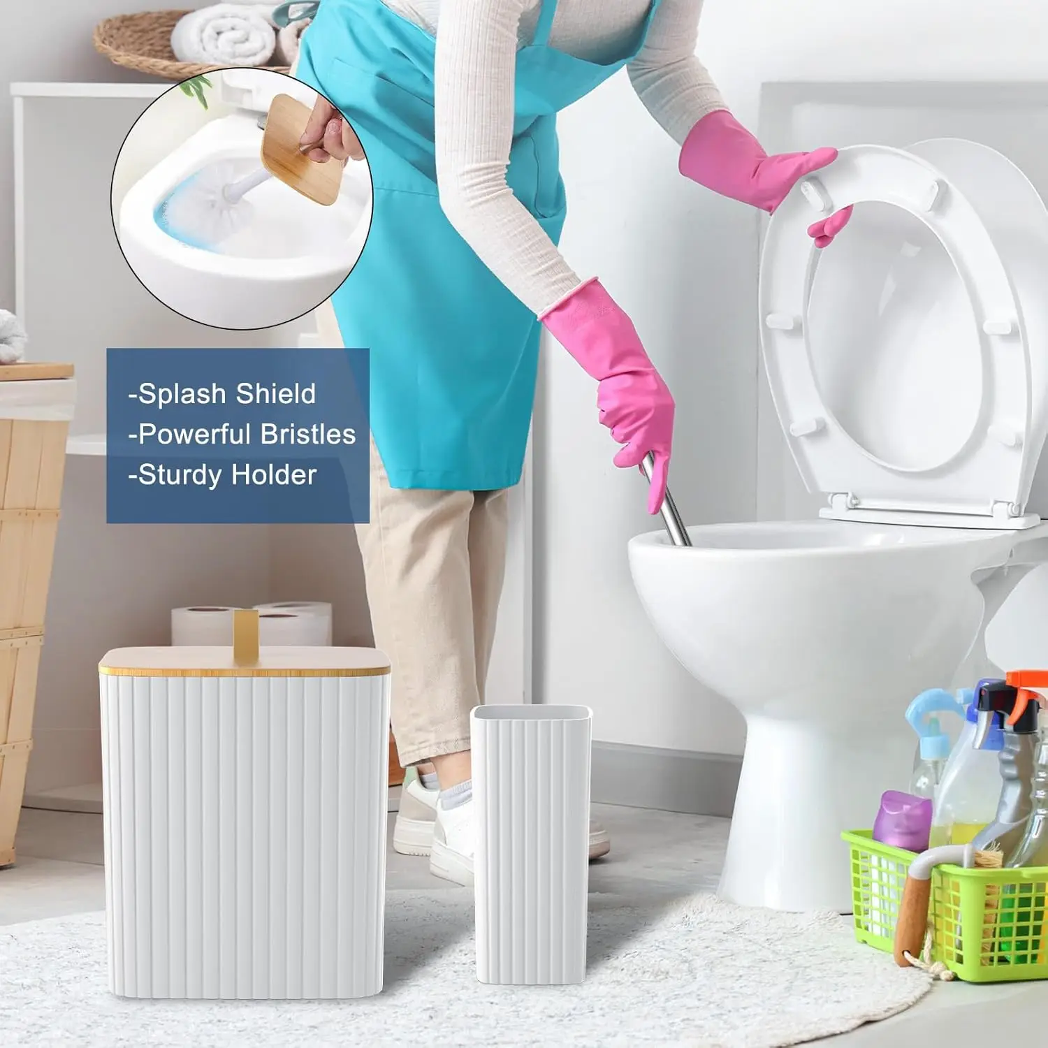 24PCS Bathroom Set. Shower Curtain, Rugs, Trash Can, Brush Holder, Soap Dispenser. Stylish & Functional. White.