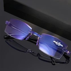 New Diamond Cut Bifocal Progressive Reading Glasses Men Blue Light Blocking Multifocal Eyeglasses Ultralight Rimless Eyeglasses
