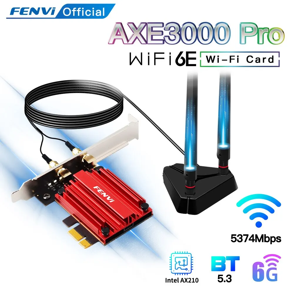 FENVI WiFi Adapter WiFi 6E AX210 5374Mbps Tri Band 2.4G/5G/6Ghz Blue-tooth 5.3 802.11AX Game Red Wireless Network Card Win10/11