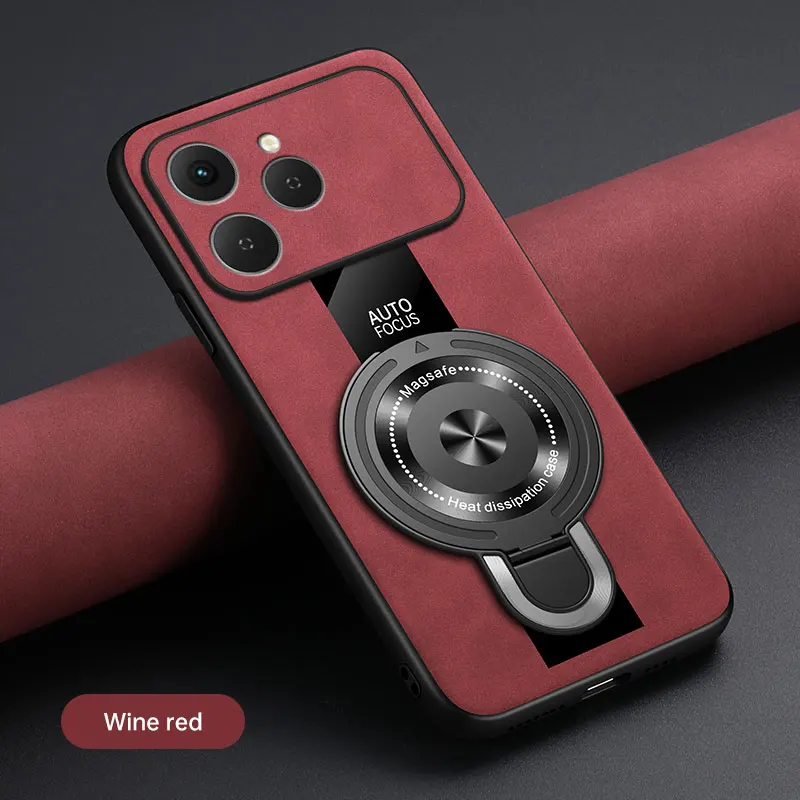 Luxury Magnetic Ring Holder Case - Premium Sheepskin Leather & Plexiglass Shockproof Back Cover