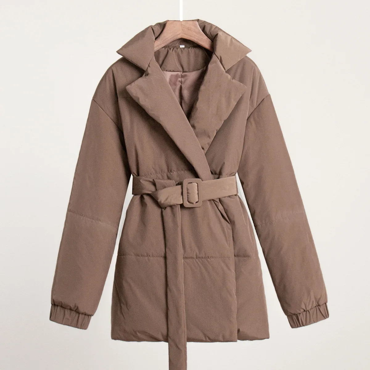 Winter Lace-Up Pocket Parkas Outwear Female V-Neck Loose Long Sleeve Fashion High Waist Bandage Coat Ladies Solid Outwear