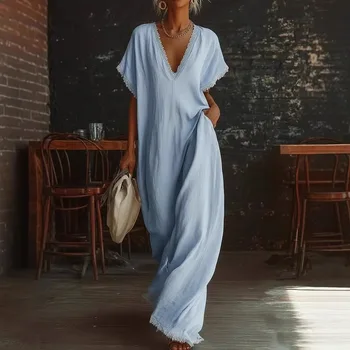 Elegant Lace Long Dresses 2026 Women's Summer Short Sleeve Loose Dresses Fashion Casual Party Dress Vestidos For Female Robes 1