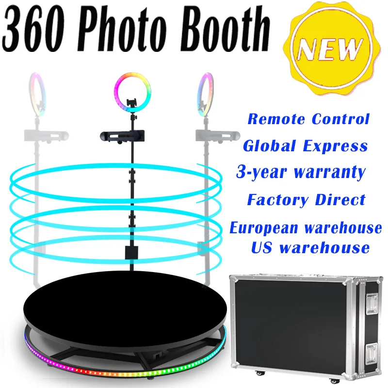 

Portable Business Photo Booth Large Metal Auto Rotating Stage Customized Logo Wireless Control Wedding Parties Selfie Photobooth