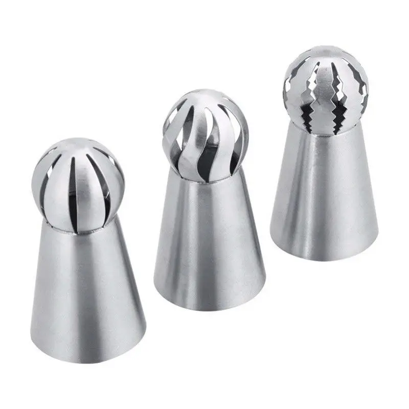 Cake Decorating Nozzle Set 1/3pcs Hot Russian Spherical Ball Stainless Steel Flower Cake Icing Piping Decorating Tips Tools Sphere Shape Cream