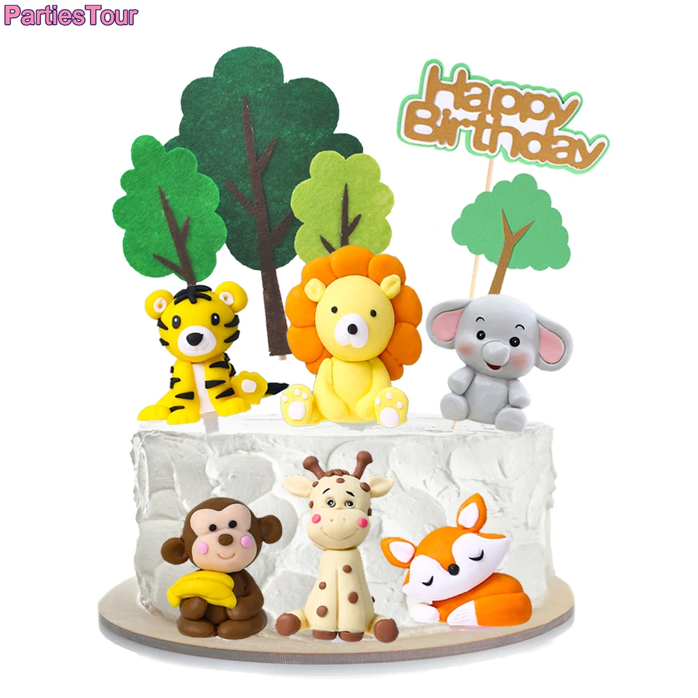 Jungle Animals cake topper Zoo Animals lion tiger Elephant cake Decor Baby shower Kids Jungle