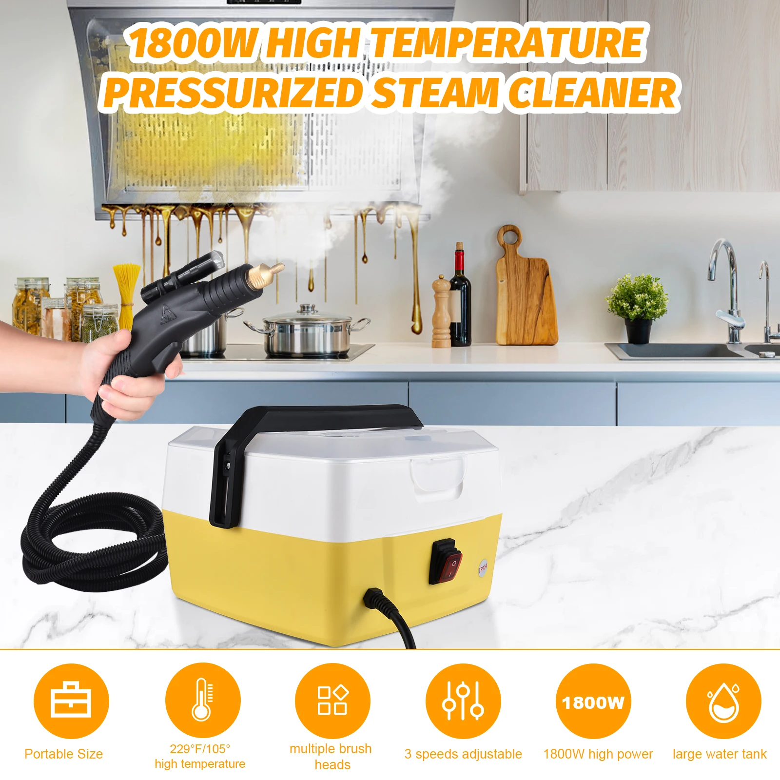 1800W Handheld Steam Cleaner for Home 4L 5 Bar Cleaning Machine High Pressure Steamer with Voice Prompt Air Conditioner Washer 2