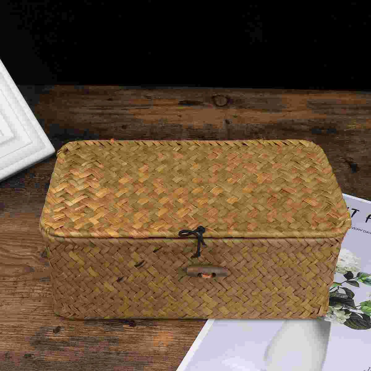 

Wicker Storage Basket Woven Storage Basket Storage Basket With Lid Woven Basket With Lid Rectangular Small Basket Organize Snack