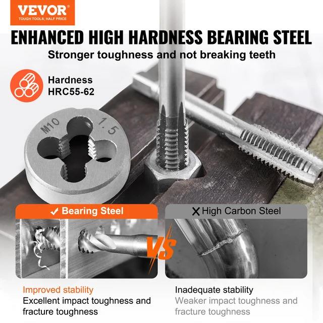 VEVOR Tap and Die Set 40PCs 60PCs 80PCs 110/116PCs Metric or SAE Standard Bearing Steel Taps and Dies Essential Threading Tool 2