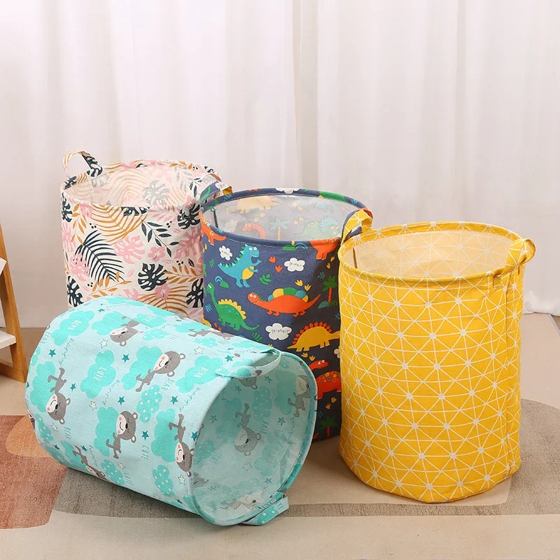 Description Picture 2 of itemPrint Laundry Basket Foldable Home Laundry Storage Bag Portable Cotton Linen Hamper For Kids Toys Dirty Clothes Basket Organizer